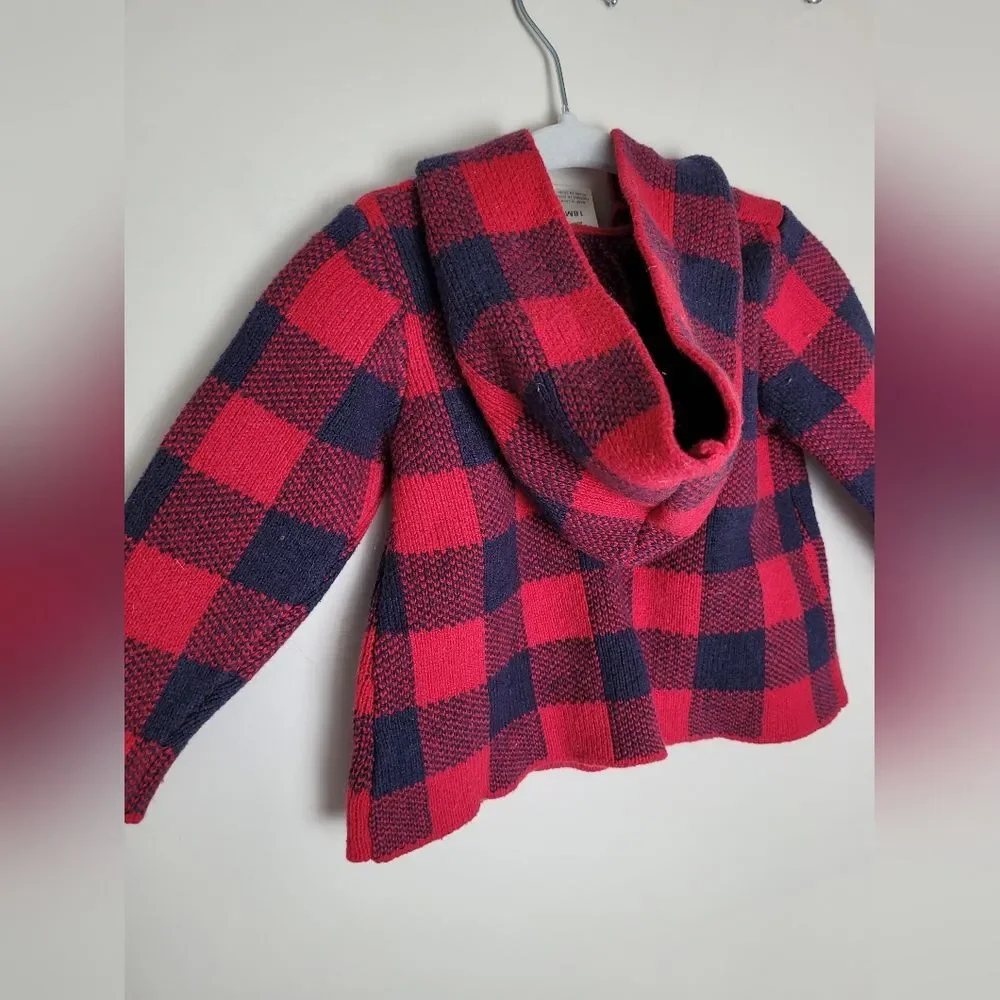 OshKosh B'Gosh Wool Blend Plaid Jacket Toggle Red Blue Size 18 Months Unisex